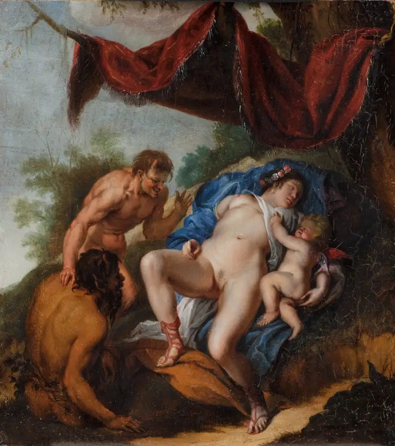 Slapende Venus met Cupido, bekeken door satyrs - Peter Paul Rubens