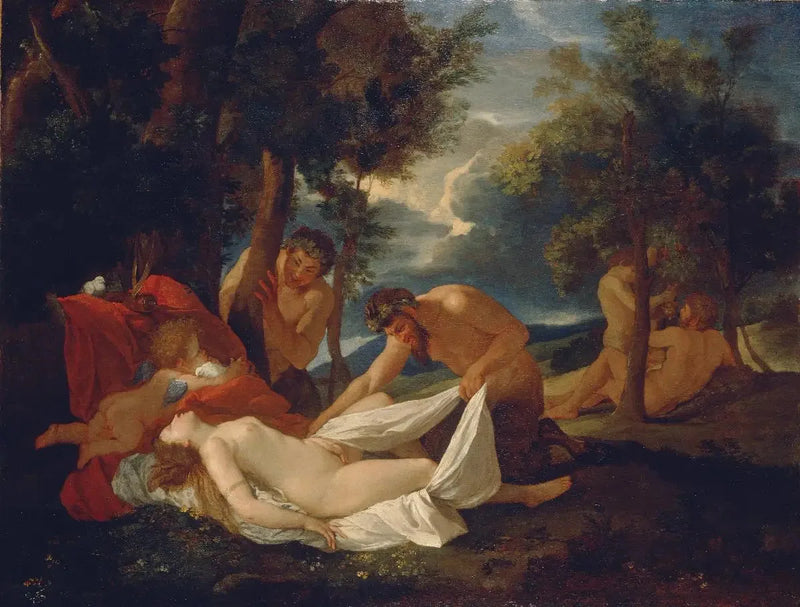 Slaapende Venus verrast door satyrs - Nicolas Poussin