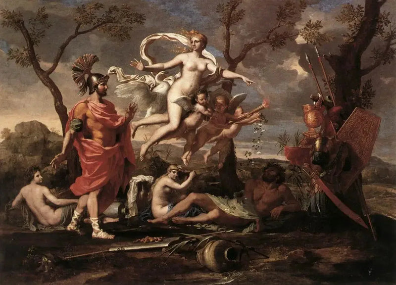 Venus toont aan Aeneas de door Vulcanus gesmede wapens - Nicolas Poussin