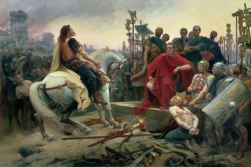 Vercingetorix werpt zijn wapens aan de voeten van Julius Caesar - Lionel Royer

Source:
Vercingetorix jette ses armes aux pieds de Jules César - Lionel Royer