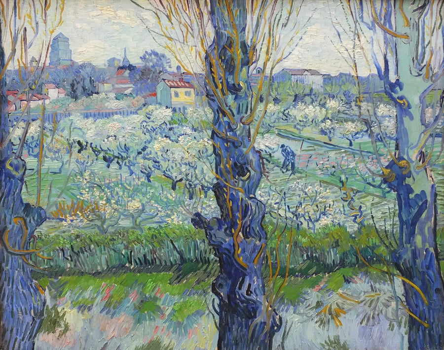 Bloeiende boomgaard met uitzicht op Arles - Vincent van Gogh