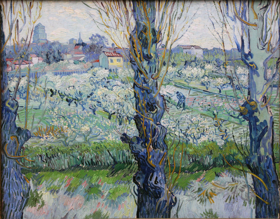 Bloeiende boomgaard met uitzicht op Arles - Vincent van Gogh