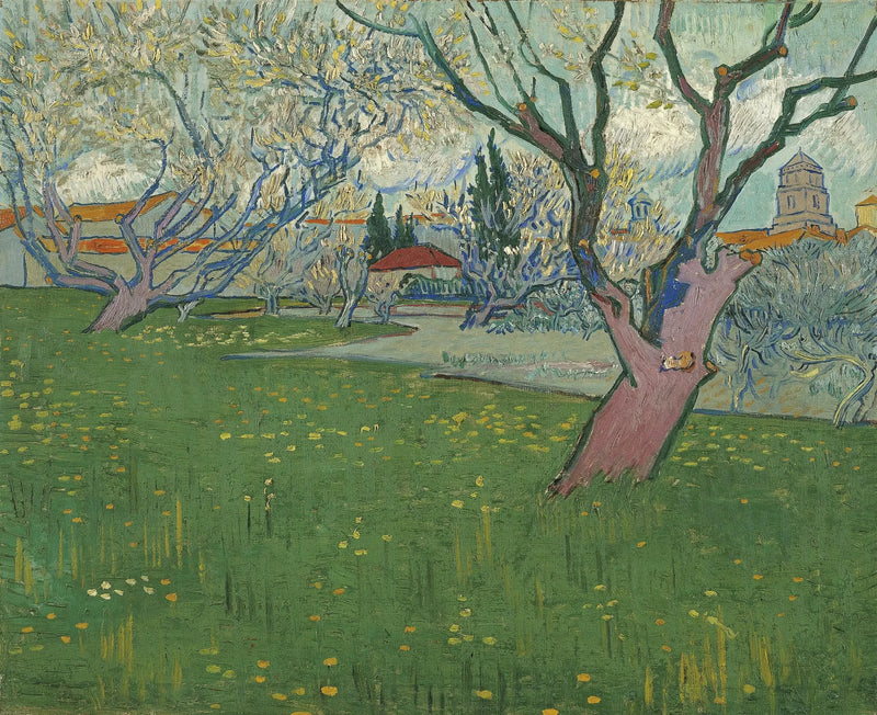 Bloeiende boomgaarden, uitzicht op Arles - Vincent van Gogh