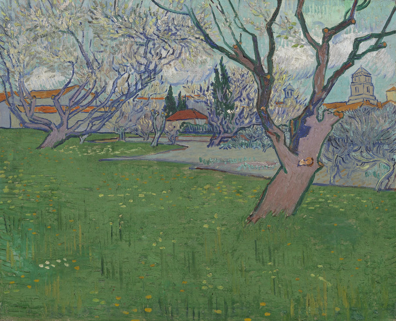 Bloeiende boomgaarden, uitzicht op Arles - Vincent van Gogh