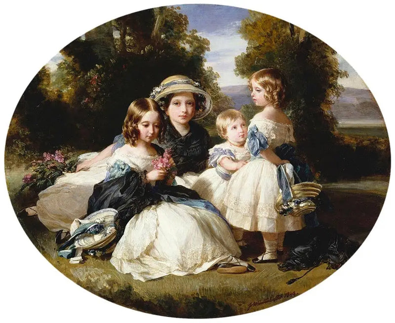 Victoria, koningin-moeder, prinses Alice, prinses Helena en prinses Louise - Franz Xaver Winterhalter

Source:
Victoria, princesse royale, princesse Alice, princesse Helena et princesse Louise - Franz Xaver Winterhalter