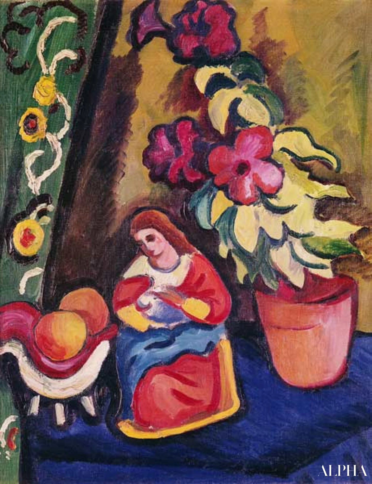 Leven met De Madonna (Petunia's en appels) - August Macke - Reproducties van schilderijen en hoogwaardige schilderijen