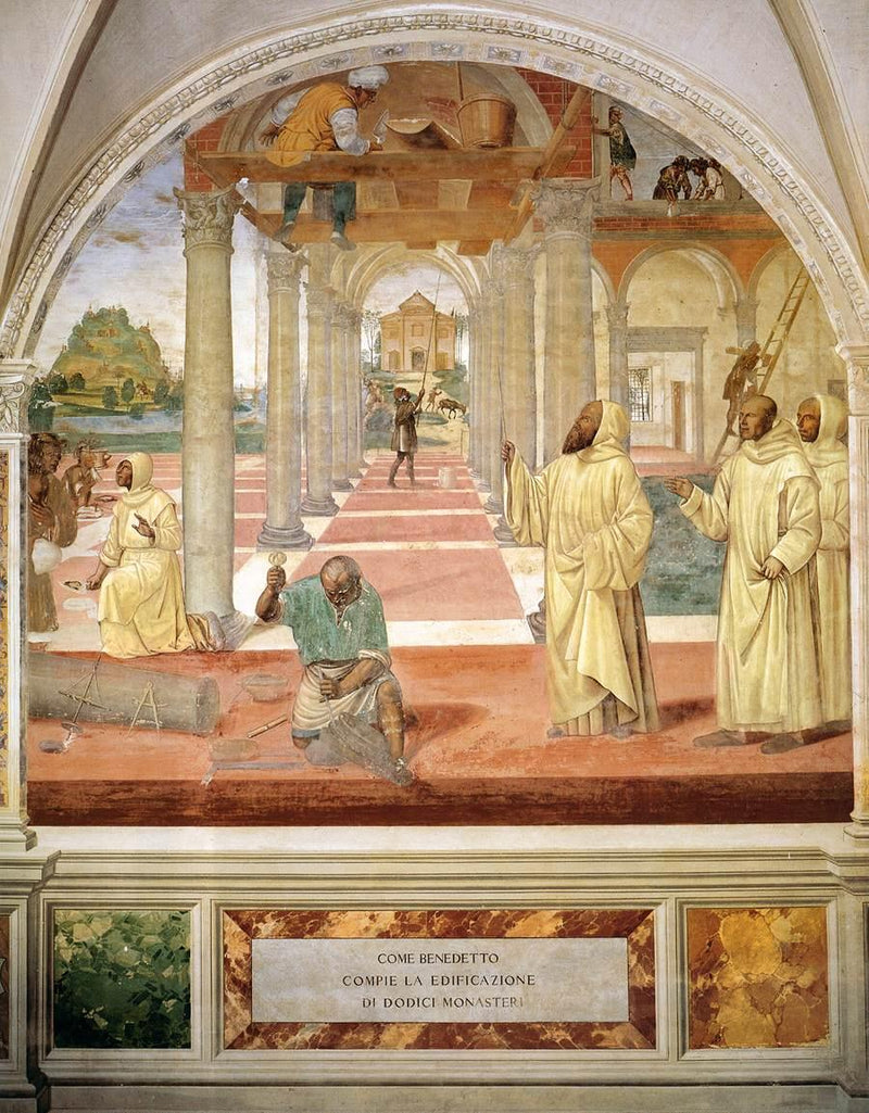 Leven van Sint-Benoît, Scene 11 Benoît laat twaalf kloosters bouwen - Il Sodoma (Giovanni Antonio Bazzi)