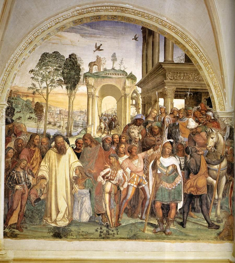 Leven van Sint-Benoît, Scene 12 Benoît ontvangt twee jonge Romeinen, Maur en Placide - Il Sodoma (Giovanni Antonio Bazzi)