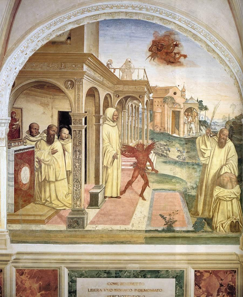 Leven van Sint-Benoît, Scene 13 Benoît bevrijdt een monnik bezeten door de demon - Il Sodoma (Giovanni Antonio Bazzi)