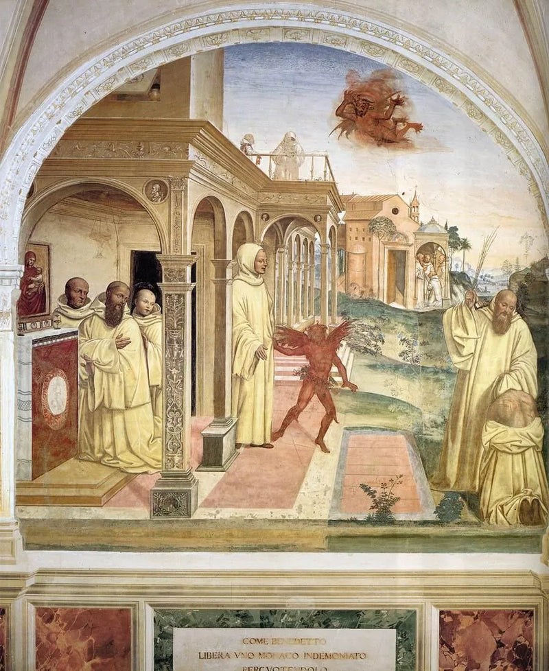 Leven van Sint-Benoît, Scene 13 Benoît bevrijdt een monnik bezeten door de demon - Il Sodoma (Giovanni Antonio Bazzi)