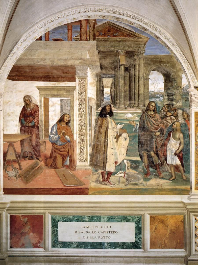 Leven van Sint-Benoît, scène 3 Benoît repare het gebroken zeefje - Il Sodoma (Giovanni Antonio Bazzi)