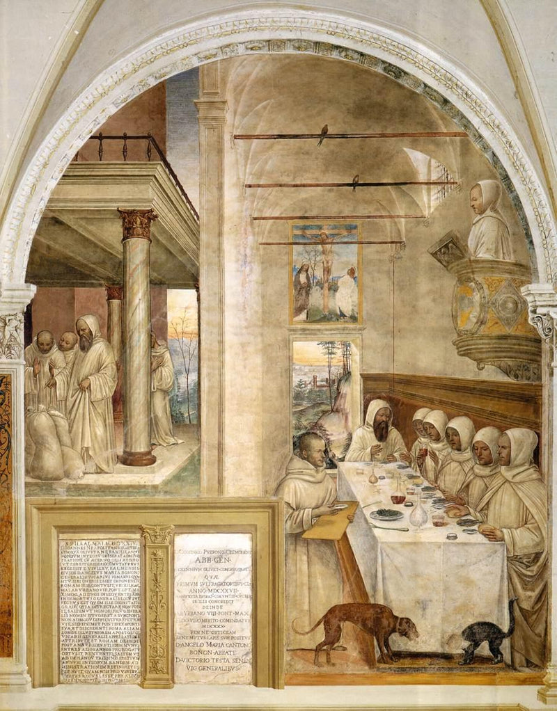 Leven van Sint-Benoît, scène 31: Benoît voedt de monnik - Il Sodoma (Giovanni Antonio Bazzi)