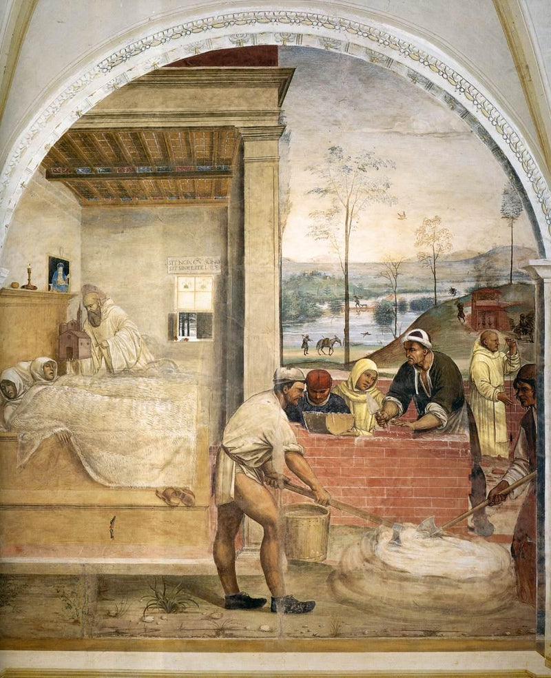 Leven van Sint-Benoît, scène 32: Benoît verschijnt in een droom aan twee monniken - Il Sodoma (Giovanni Antonio Bazzi)