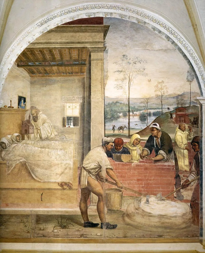 Leven van Sint-Benoît, scène 32: Benoît verschijnt in een droom aan twee monniken - Il Sodoma (Giovanni Antonio Bazzi)