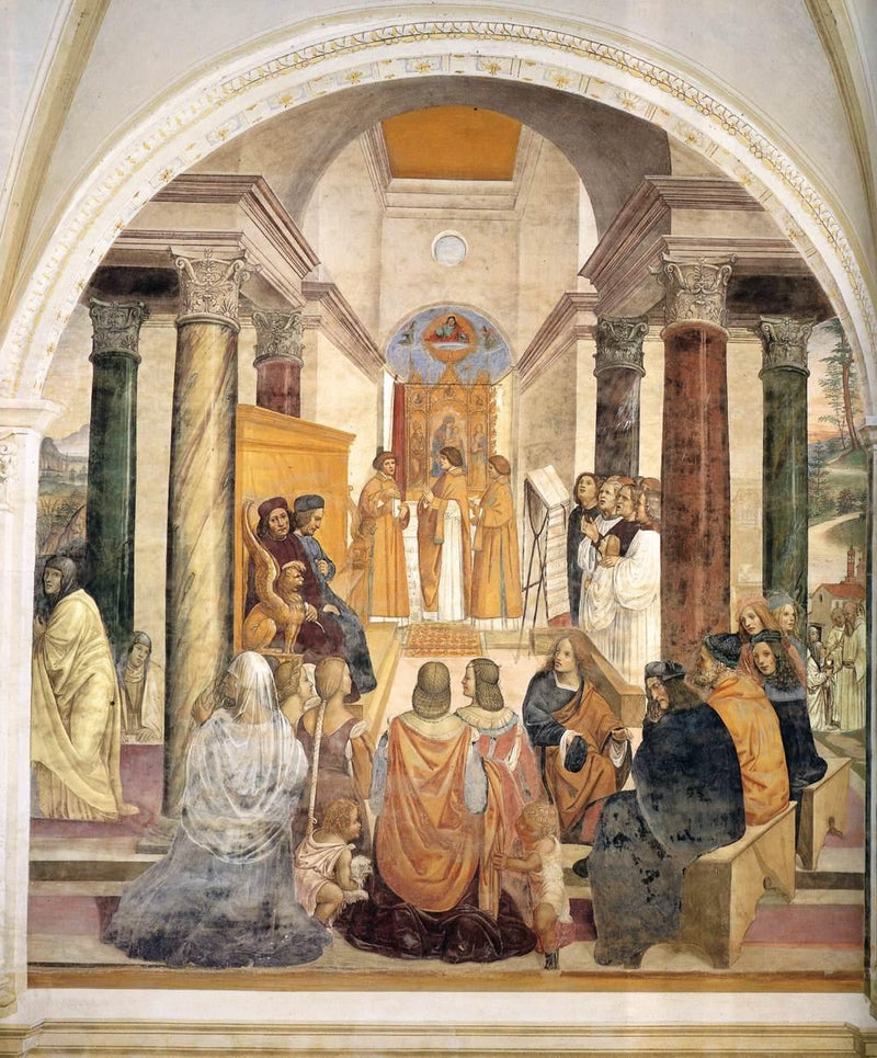 Leven van Sint-Benoît, scène 33: Benoît verleent postume vergeving aan twee nonnen - Il Sodoma (Giovanni Antonio Bazzi)