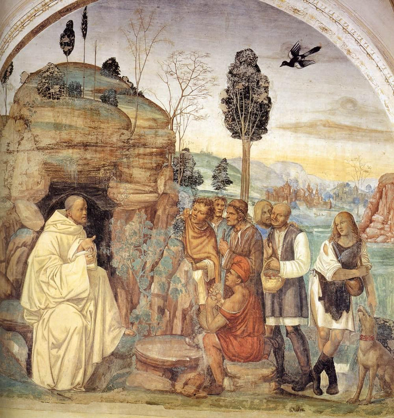 Leven van Sint-Benoît, scène 7: Benoît onderwijst de boeren - Il Sodoma (Giovanni Antonio Bazzi)
