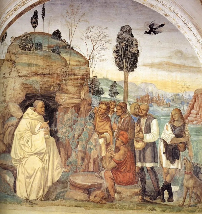 Leven van Sint-Benoît, scène 7: Benoît onderwijst de boeren - Il Sodoma (Giovanni Antonio Bazzi)