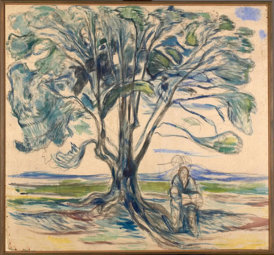 Oude man zittend onder een boom - Edvard Munch