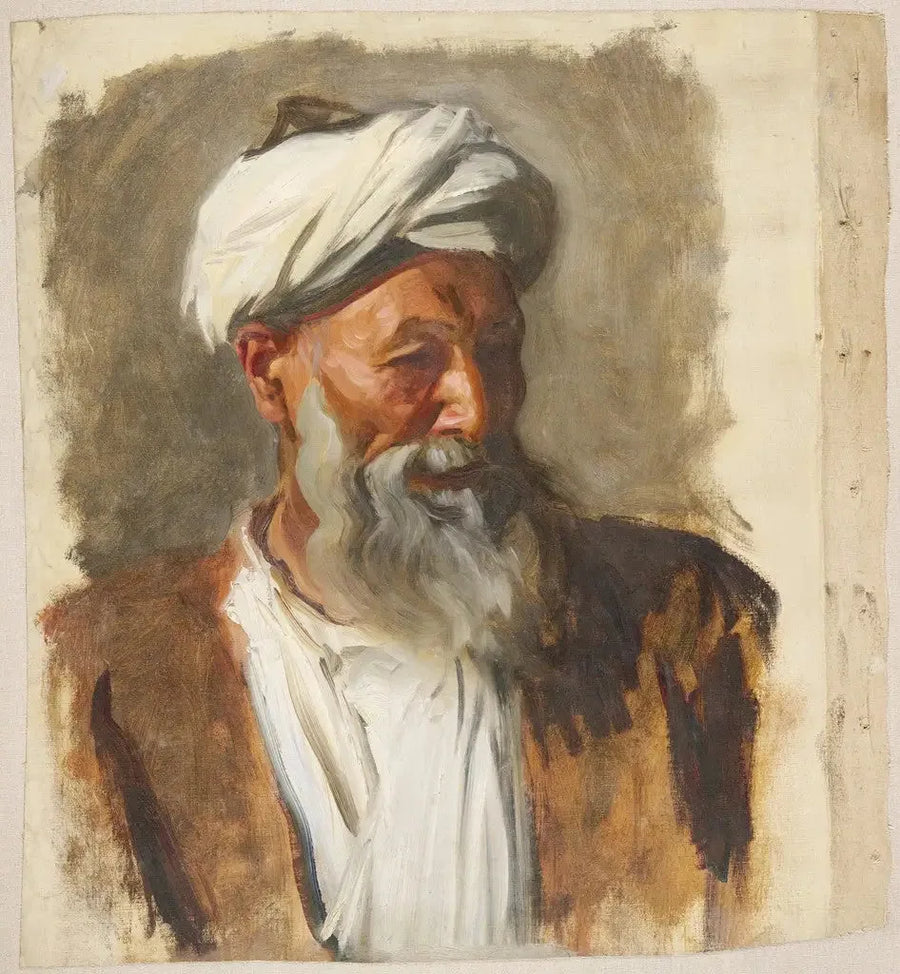 Oude man met witte tulband - John Singer Sargent