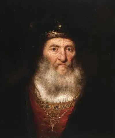 Oude man met baard en baret die een medaillon draagt - Rembrandt