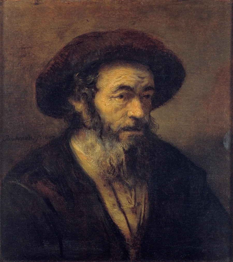 Oude man met een baard die naar rechts kijkt - Rembrandt