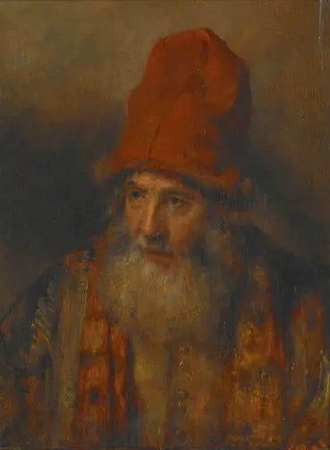 Oude man met een grote hoed met bontrand - Rembrandt