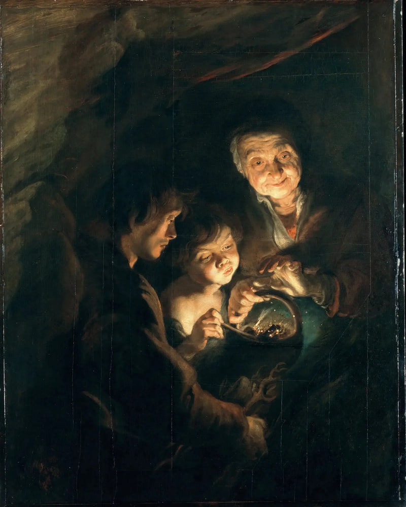 Oude vrouw met een houtskoolmand - Peter Paul Rubens