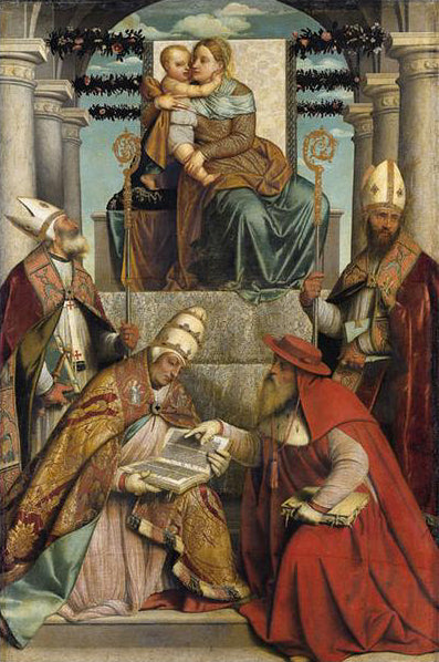 Maagd met Kind met de vier kerkvaders - Alessandro Bonvicino