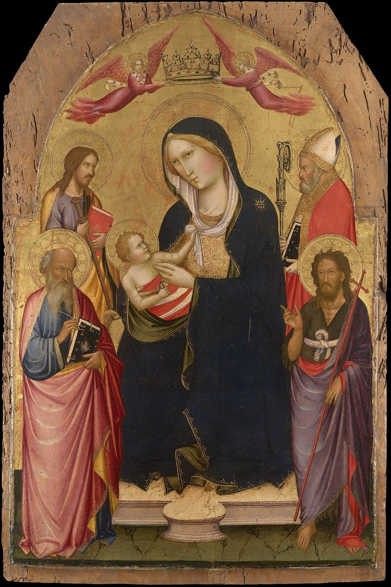 Maagd met Kind met Sint Johannes Evangelist, Sint Johannes de Doper, Sint Jacobus van Compostella en Sint Nicolaas van Bari - Agnolo Gaddi