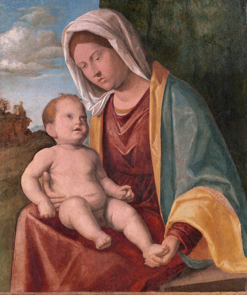 Maagd met Kind voor een gedrapeerd landschap - Cima da Conegliano
