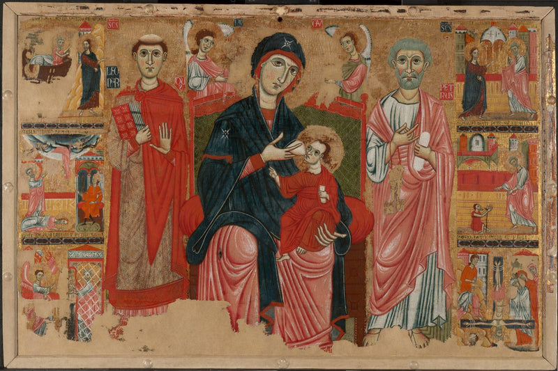 Maagd met Kind in majesteit met Sint Leonard en Sint Pieter en scènes uit het leven van Sint Pieter - Meester van de Magdalena