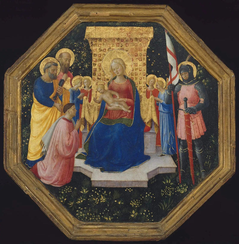 Maagd met Kind op troon met de heiligen Petrus, Paulus en Georgius (?), vier engelen en een donateur - Fra Angelico

Source:
Vierge à l'Enfant en trône avec les saints Pierre, Paul et Georges (?), quatre anges et un donateur - Fra Angelico