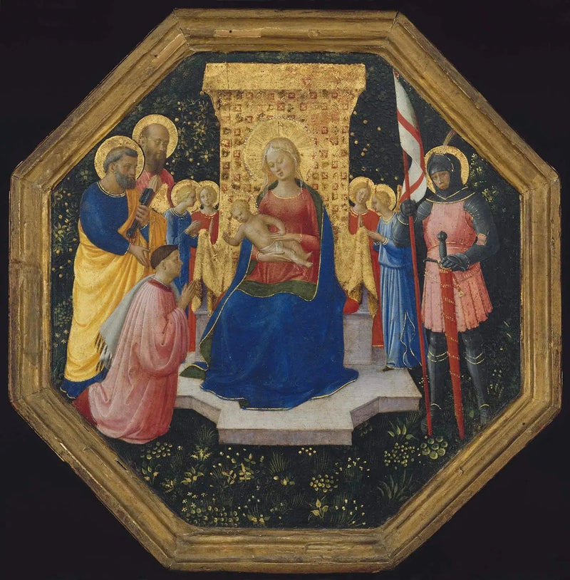 Maagd met Kind op troon met de heiligen Petrus, Paulus en Georgius (?), vier engelen en een donateur - Fra Angelico

Source:
Vierge à l'Enfant en trône avec les saints Pierre, Paul et Georges (?), quatre anges et un donateur - Fra Angelico