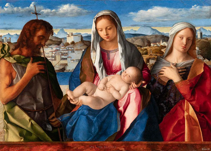 Maagd met Kind omringd door Sint-Jan de Doper en een heilige - Giovanni Bellini