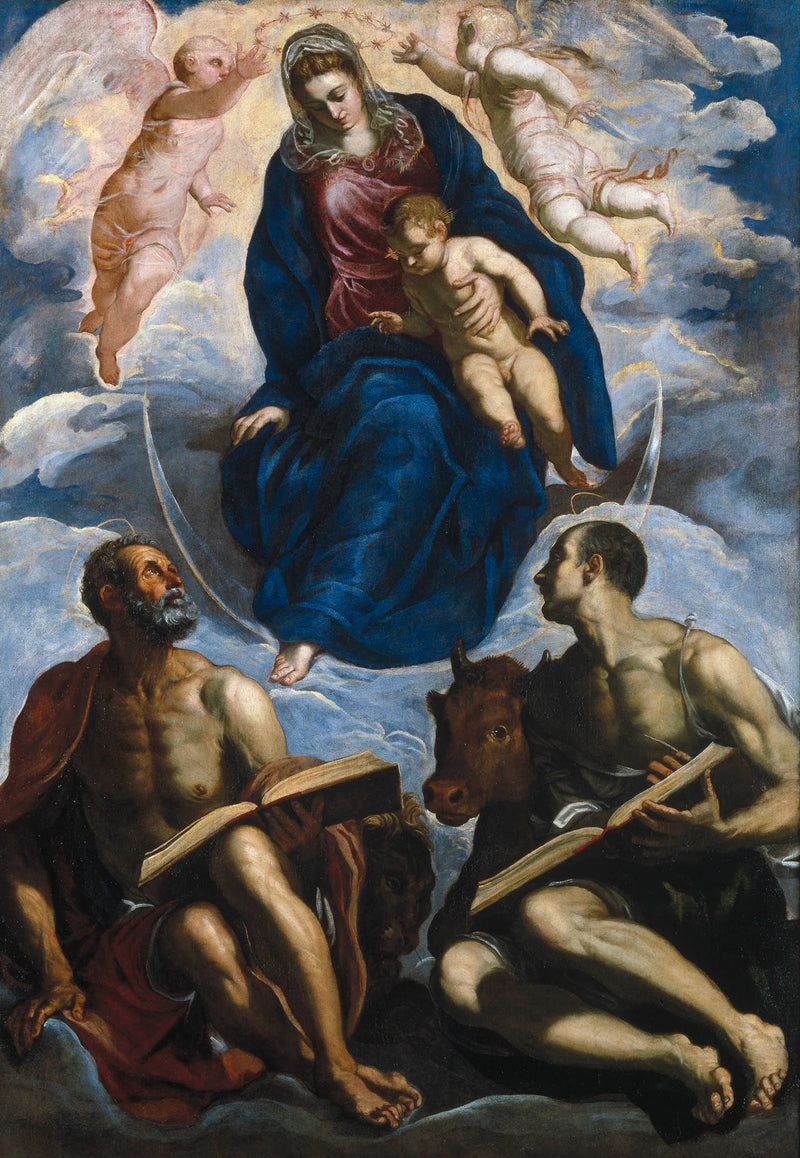 Maagd met Kind, Sint-Marcus en Sint-Lucas - Jacopo Tintoretto
