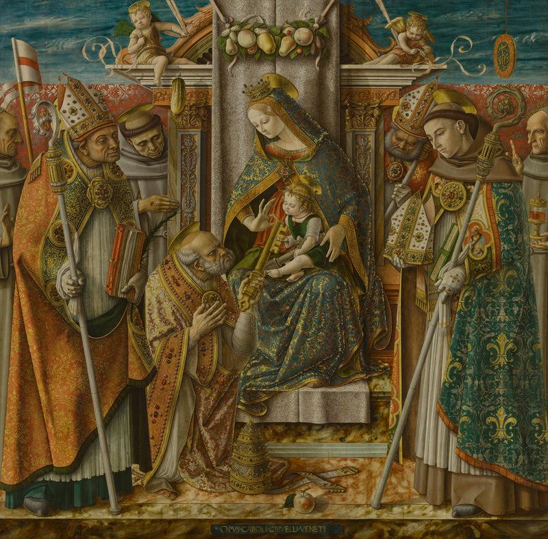 Maagd met Kind zittend met heiligen - Carlo Crivelli