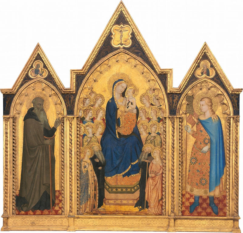 Maagd met Kind troonend met heiligen en engelen, en Sint-Antonius de Abt en Sint-Venantius - Allegretto Nuzi
