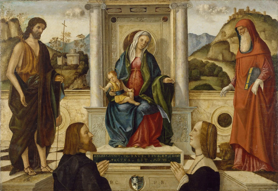 Maagd met Kind zittend met heiligen en een schenker - Vittore Carpaccio