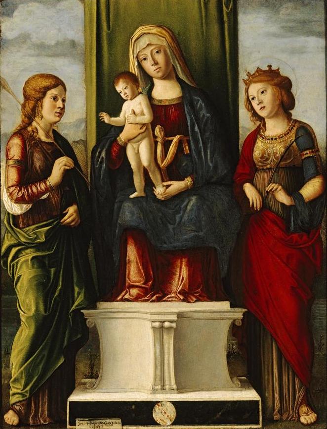 Maagd met Kind zittend met twee maagd martyrinnen - Cima da Conegliano