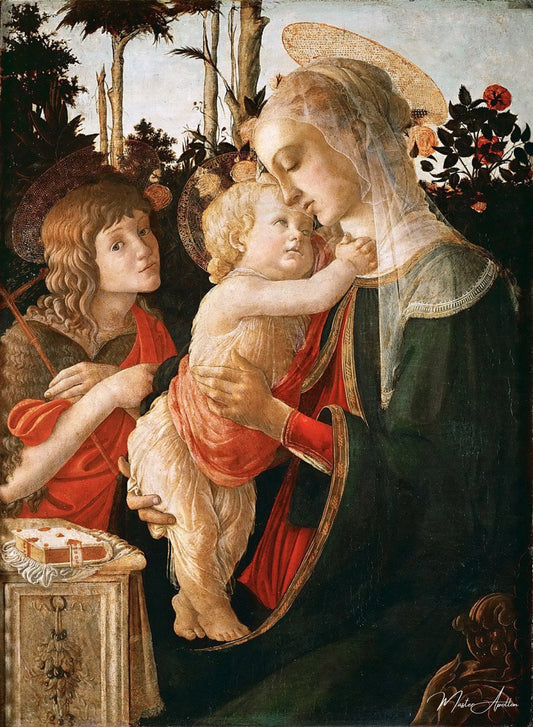 Vierge à l'Enfant avec Saint Jean Baptiste (pour plus de détails voir 93885, 93887) - Sandro Botticelli - Reproductions de tableaux et peintures haut de gamme