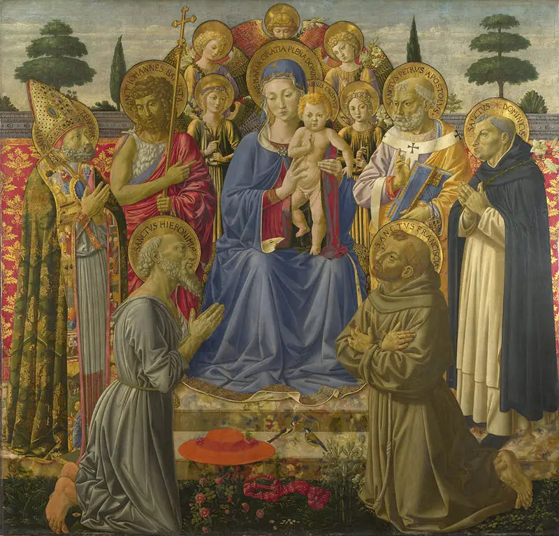 Maagd en Kind die troont tussen de engelen en de heiligen - Benozzo Gozzoli