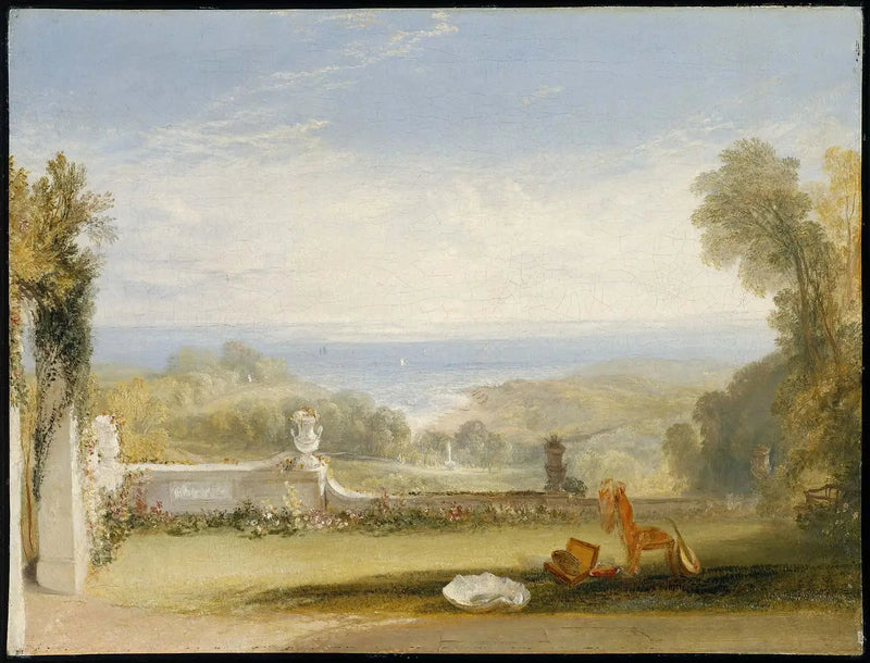 Uitzicht vanaf het terras van een villa in Niton, Isle of Wight, uit schetsen door een dame - J. M. W. Turner