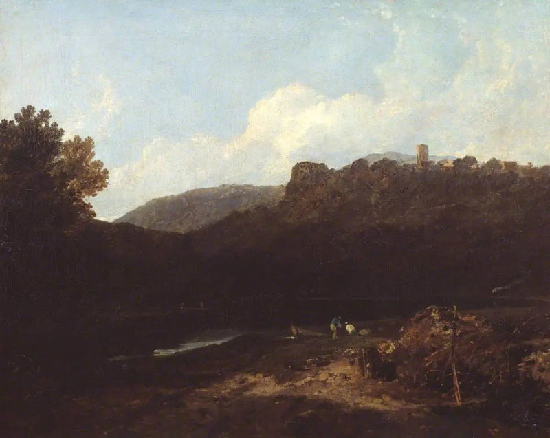 Uitzicht in Wales: Berglandschap met Dorp en Kasteel - Avond - J. M. W. Turner