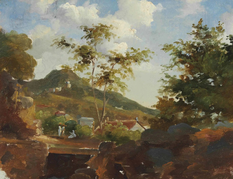 Dorp aan de voet van een heuvel - Camille Pissarro