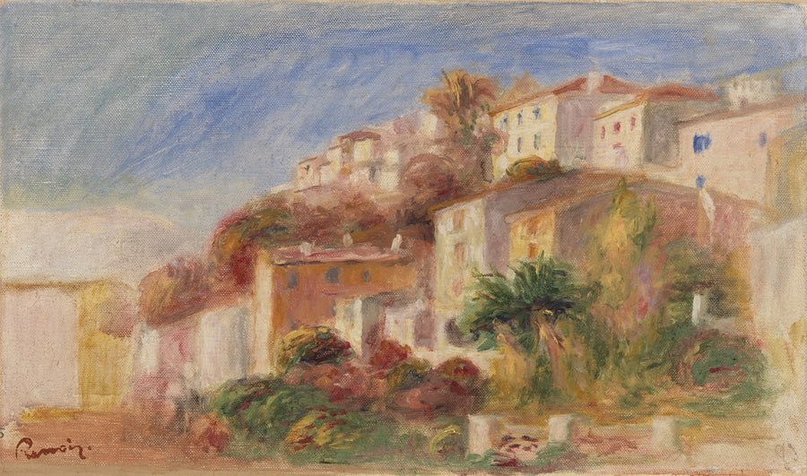 Uitzicht vanuit de tuin van het Postkantoor, Cagnes (Dorp gezien vanuit de tuin van het postkantoor, Cagnes) - Pierre-Auguste Renoir