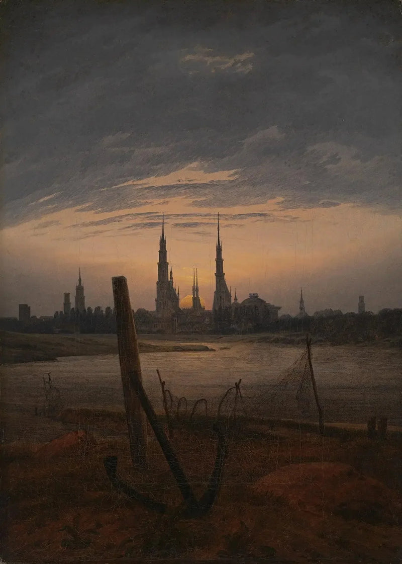 Stad bij de opkomende maan - Caspar David Friedrich