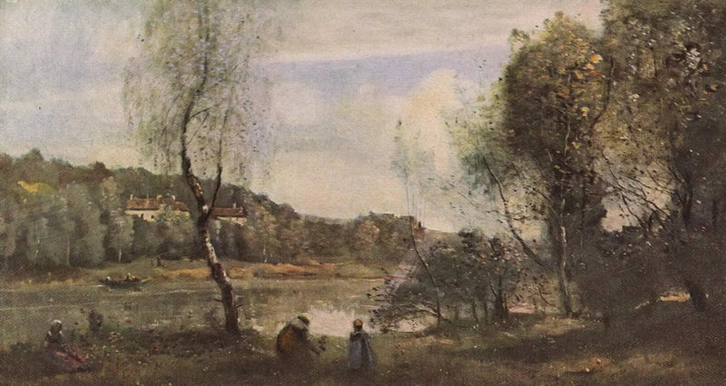 Stad van Avray, de vijver bij de berk voor de villa's - Jean-Baptiste Camille Corot