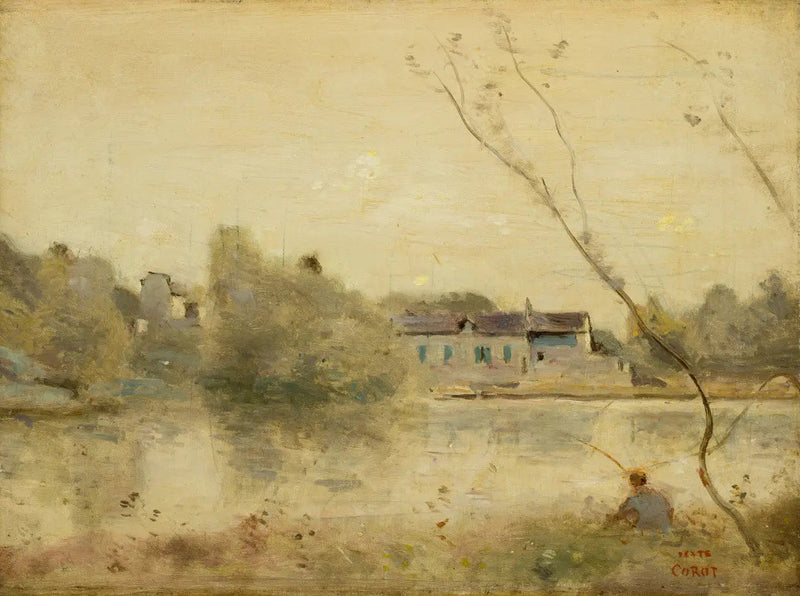 Ville-d'Avray. De vijver, kleine boompjes gebogen op de voorgrond - Jean-Baptiste Camille Corot