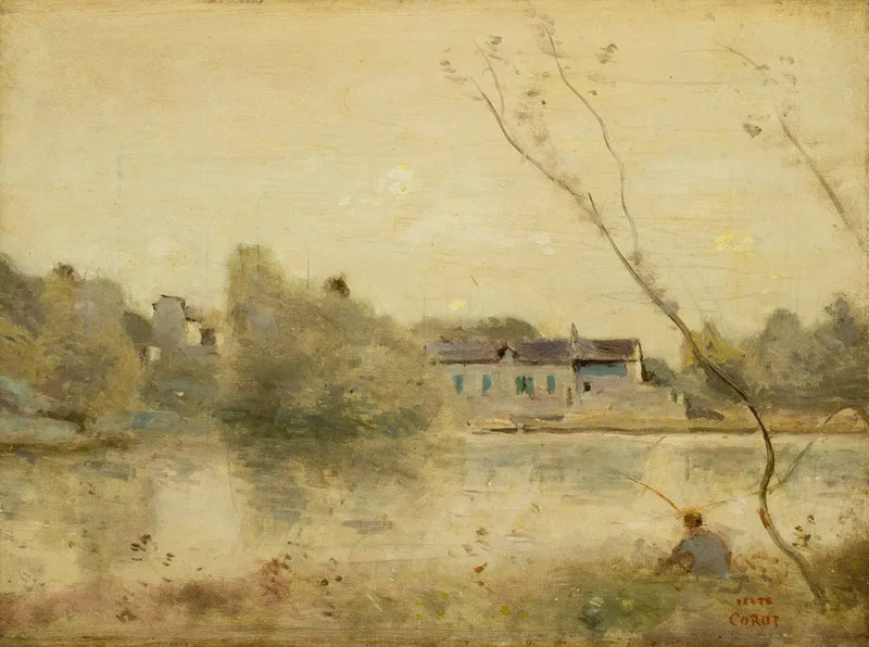 Ville-d'Avray. De vijver, kleine boompjes gebogen op de voorgrond - Jean-Baptiste Camille Corot