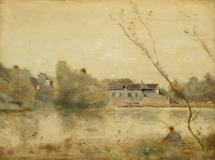 Ville-d'Avray. De vijver, kleine boompjes gebogen op de voorgrond - Jean-Baptiste Camille Corot
